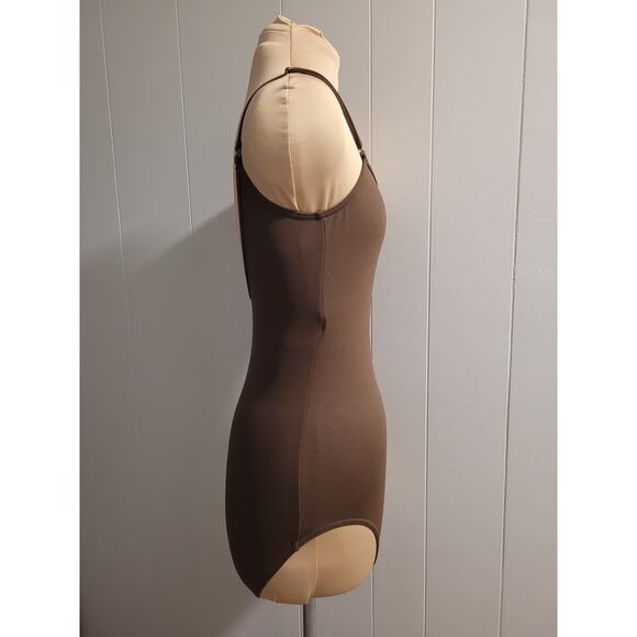 Capezio Dark Brown Women's Size Medium Convertible Spaghetti Strap Tank Leotard - Picture 2 of 8